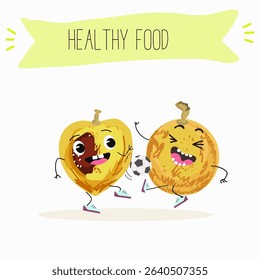 marula fruit cute funny cheerful characters. Vector hand drawn  illistration.