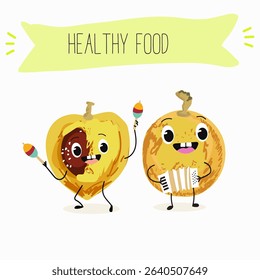 marula fruit cute funny cheerful characters. Vector hand drawn  illistration.