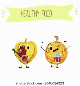 marula fruit cute funny cheerful characters. Vector hand drawn  illistration.