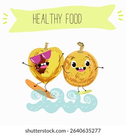 marula fruit cute funny cheerful characters. Vector hand drawn  illistration.