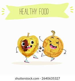 marula fruit cute funny cheerful characters. Vector hand drawn  illistration.