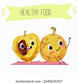 marula fruit cute funny cheerful characters. Vector hand drawn  illistration.