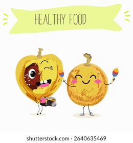 marula fruit cute funny cheerful characters. Vector hand drawn  illistration.