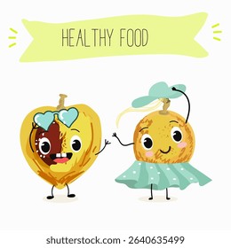 marula fruit cute funny cheerful characters. Vector hand drawn  illistration.