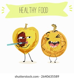 marula fruit cute funny cheerful characters. Vector hand drawn  illistration.
