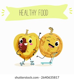 marula fruit cute funny cheerful characters. Vector hand drawn  illistration.