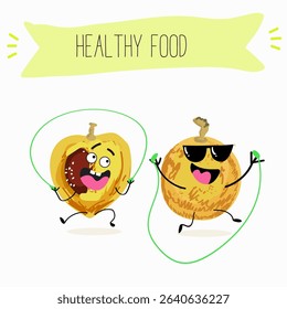 marula fruit cute funny cheerful characters. Vector hand drawn  illistration.