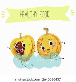 marula fruit cute funny cheerful characters. Vector hand drawn  illistration.