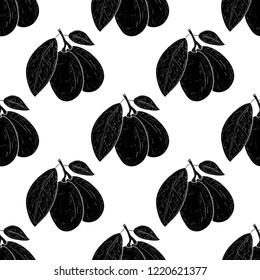 Marula. Fruit. Seamless, wallpaper, texture, background. Black silhouette.