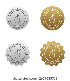 marula pure oil label silver and gold color. natural ingredient for cosmetic or beauty product.