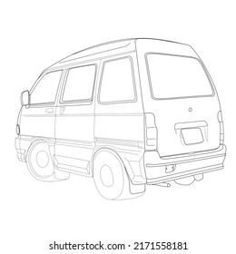 Maruti Omni Van.Out Line Drawing Of Mini Van.vector Illustration.Printable Painting Book Page For Kids With Vehicle Images.