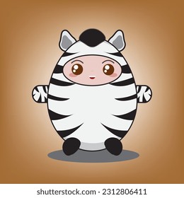 Marvel at this adorable kawaii-style vector image of a child dressed as a zebra. Perfect for children's projects, invitations, and related products. Captivating and colorful!