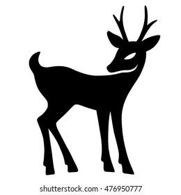 Marvelous Fawn With Interest Looks Aside (silhouette), Design For Xmas Cards, Banners And Flyers, Vector Illustration Isolated On White Background