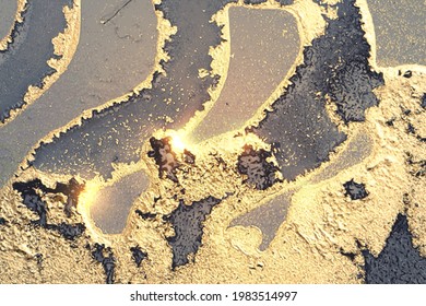 Marvelous gray, blue and gold abstract alcohol ink marble texture. Vector shining background with natural pattern and glitter. Template for banner, poster design. Fluid art painting