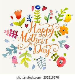 Marvelous Happy Mothers days card in vector. Awesome flowers made in watercolor technique. Bright romantic card with summer flowers. Lovely spring design