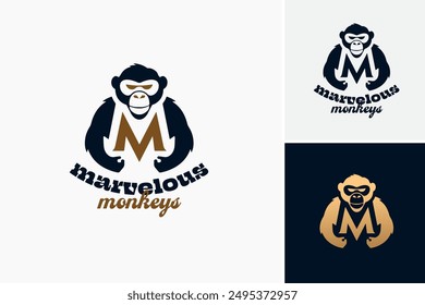 Marvelous Monkeys Logo: The letter M forms playful monkeys, reflecting creativity and energy, perfect for children's brands or entertainment ventures. Layered EPS Vector