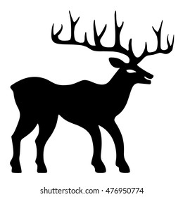 Marvelous old deer stands or walks (silhouette), design for Xmas cards, banners and flyers, vector illustration isolated on white background