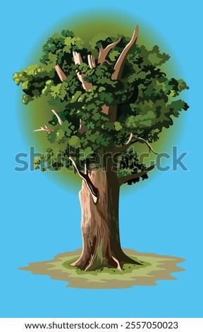 A marvelously grown tree with fresh foliage, vector illustration