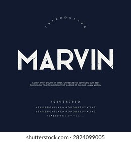 Marvin distressed serif display font design with complete character set and numbers for branding typeface typography alphabet lettering distressed
