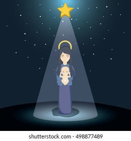 Mary and baby jesus cartoon design