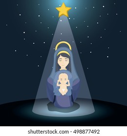 Mary and baby jesus cartoon design