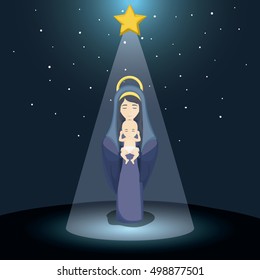 Mary and baby jesus cartoon design