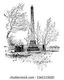 Mary Ball Washington died on 25th August 1789, Monument built in the memory of Mary Washington, Fredericksburg, Virginia vintage line drawing.