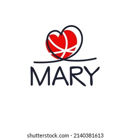 Mary Calligraphy female name, Vector illustration.
