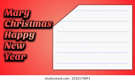 Mary Christmas and New year. Red and white colour style whit white paper Eps file 