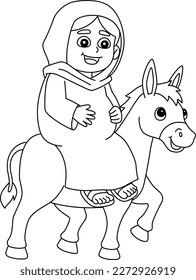 Mary and the Donkey Isolated Coloring Page 