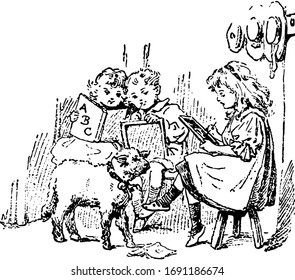 Mary Had A Little Lamb, Vintage Illustration