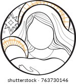Mary holding Jesus, Simple style, line art, Vector illustration 