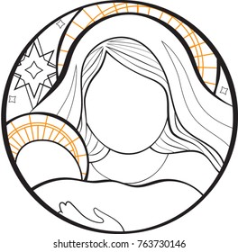 Mary holding Jesus, Simple style, line art, Vector illustration 