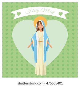 mary holy family merry christmas icon. Pastel heart ribbon colorful design. Vector illustration