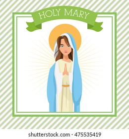 mary holy family merry christmas icon. Pastel frame ribbon colorful design. Vector illustration