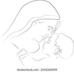 María con Jesús. Personificación: amor maternal, misericordia y protección. Jesús en brazos de María.