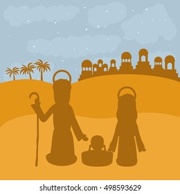 Mary joseph and baby jesus silhouette design