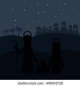 Mary joseph and baby jesus silhouette design