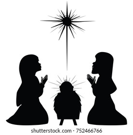 Mary, Joseph and new born baby Jesus silhouette.