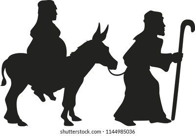 Mary and Joseph vector silhouette