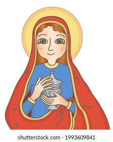 Mary Magdalene, a follower of Jesus with one of her attribute,  an ointment pot in her hands vector illustration