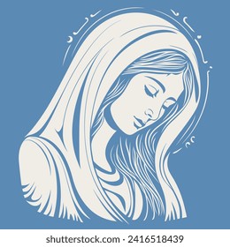 The Mary Our Lady Mother of Jesus, madonna, vector illustration, black on white background, printable, suitable for logo, sign, tattoo, laser cutting, sticker and other print on demand	