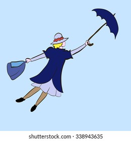 Mary Poppins in the sky with an umbrella