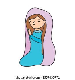 mary praying manger nativity, merry christmas vector illustration