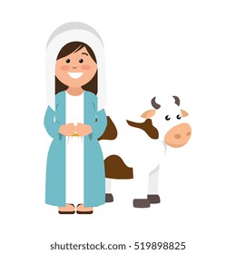mary vigin with cow manger character