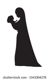 mary virgin lifting jesus baby silhouette manger characters vector illustration design