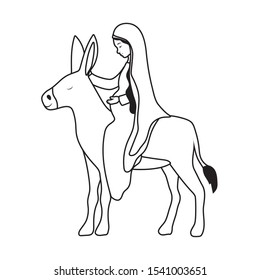 mary virgin with mule manger characters vector illustration design