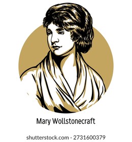 Mary Wollstonecraft fue una escritora y filósofa británica del siglo XVIII. Autor de novelas y tratados. Ilustración vectorial dibujada a mano