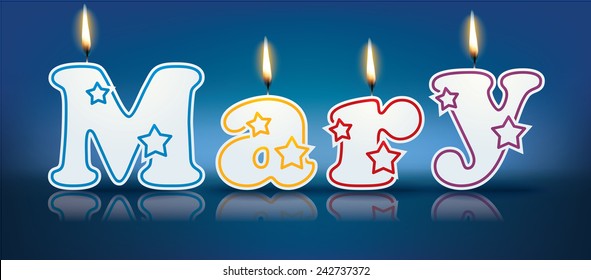 MARY written with burning candles - vector illustration svg