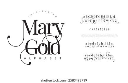 Marygold typography beauty fashion elegant minimalist serif italic fonts decorative wedding vintage retro logos. Minimal luxury font alphabet logo. Vector illustration